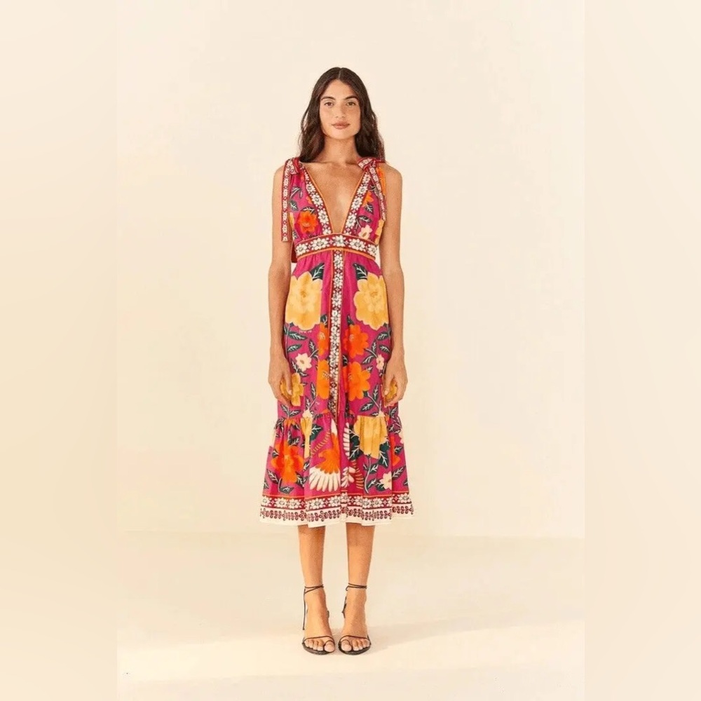 Farm Rio Pink Flower Tapestry Midi Dress (XS) NWT